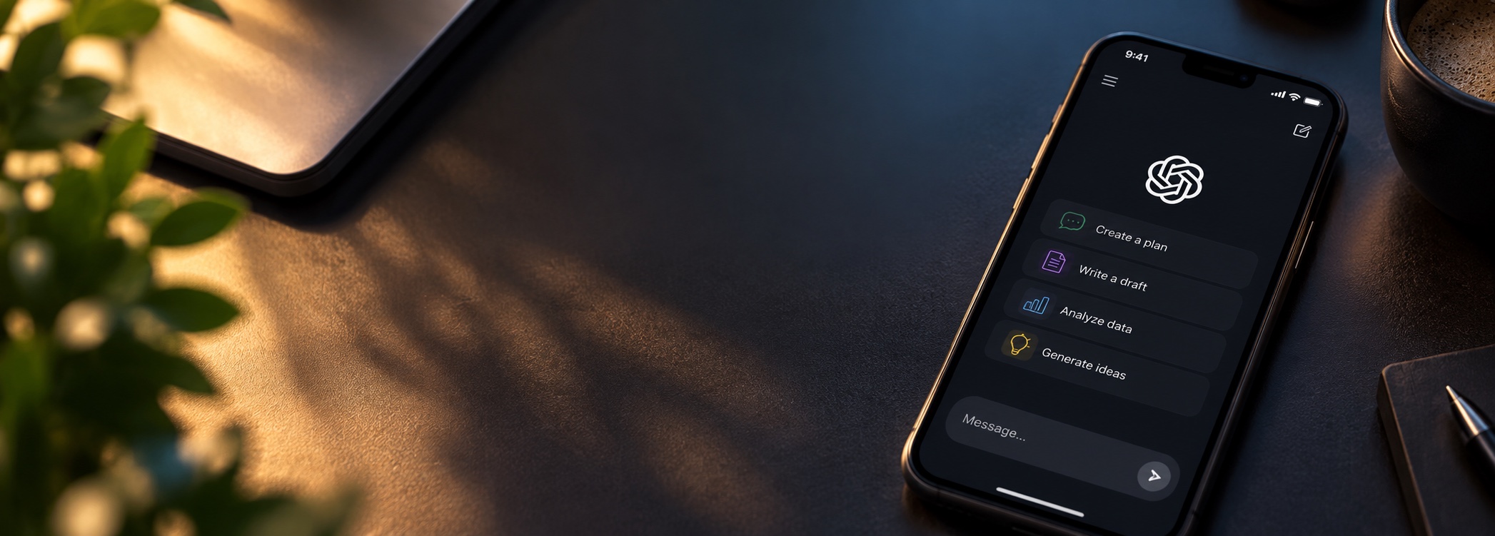 Smartphone mit KI-Chat-App auf einem Tisch